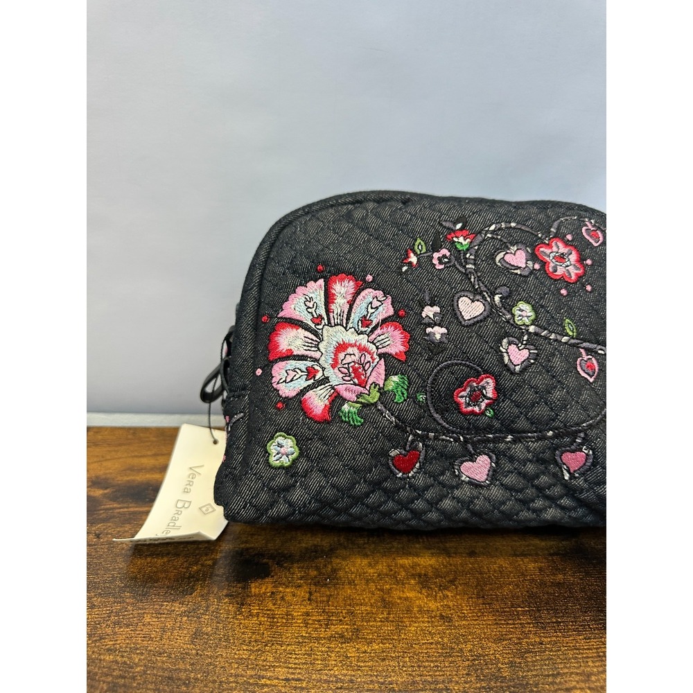 NEW Vera Bradley Iconic Cosmetic Makeup Case Diamond Quilted Floral Embroidered - Picture 2 of 13